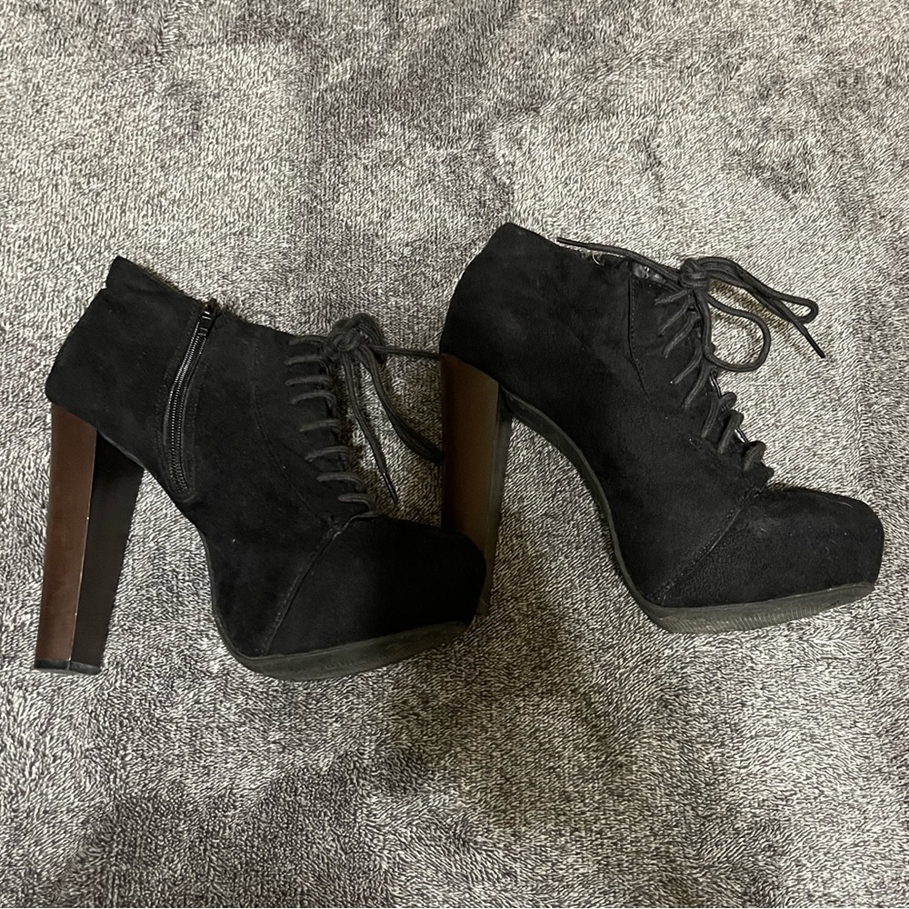 Black platform booties.